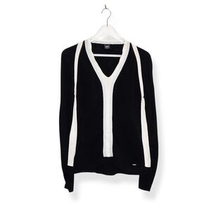 Joop! Women's Black White Silver Pullover V-Neck Sweater Size Large